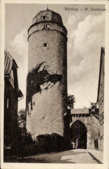 Postcard Warburg in Westphalia, Sackturm, architecture, city view