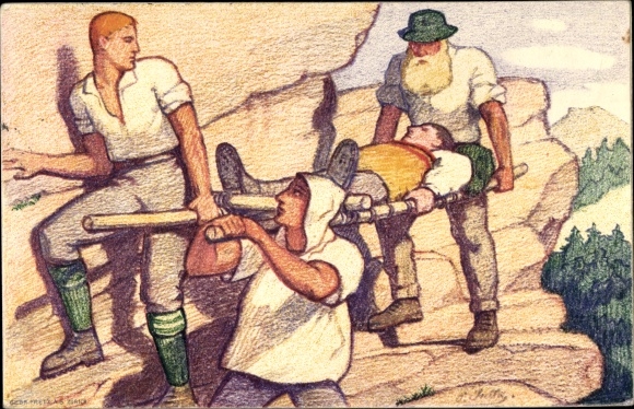 Ganzsachen Künstler Ak Bergrettung, Bundesfeier 1921