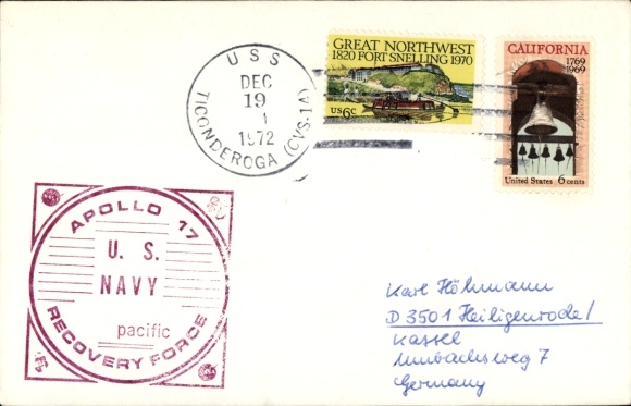Brief Raumfahrt USA, Apollo 17 Recovery Force, Pacific, USS Ticonderoga