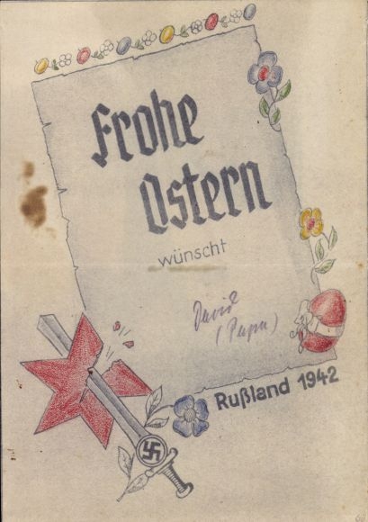 Ak Frohe Ostern, Russland 1942, Ostfront 2. WK, Schwert, Sowjetstern