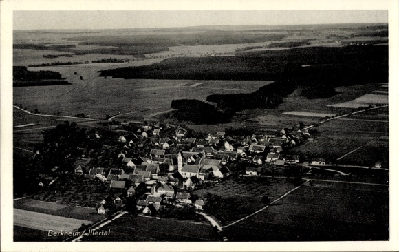 Postcard Berkheim in Upper Swabia, aerial photograph