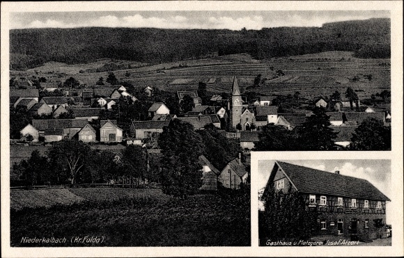 PC Niederkalbach Kalbach Hessen, total view of the village, inn and butcher Josef Atzert