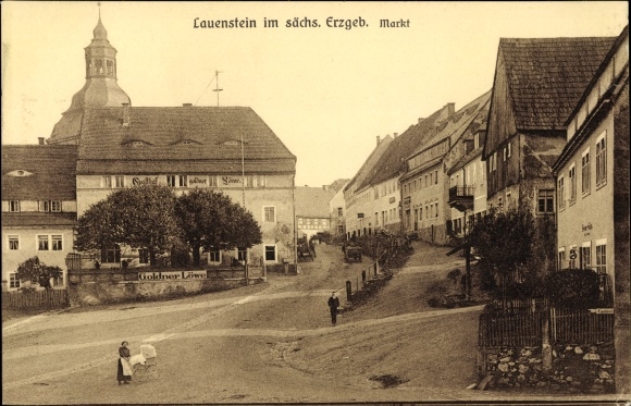 Postcard Lauenstein Altenberg in the Ore Mountains, market, inn Goldner Löwe