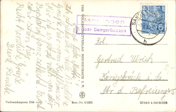 KP Landpoststempel Morungen przez Sangerhausen