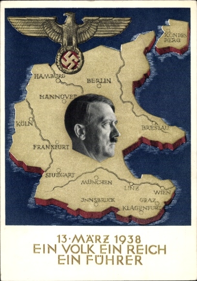 Postal stationery Postcard Klein, One People, One Reich, One Führer, Anschluss of Austria 1938, Greater Germany
