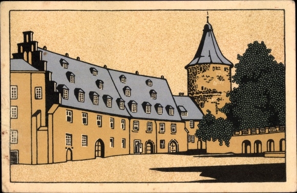 Lithography artist PC Larisch, K. Altenburg in Thuringia, courtyard