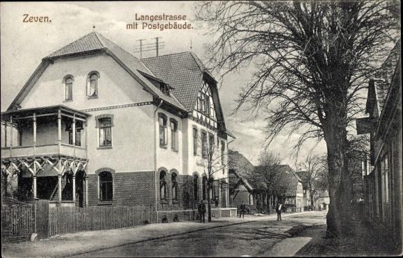 Postcard Zeven in Lower Saxony, Langestraße with post office