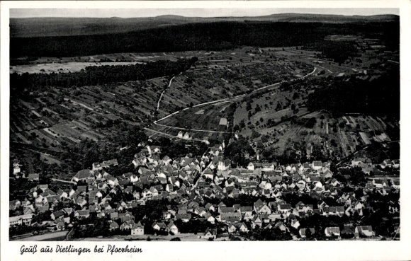 Postcard Dietlingen Keltern in Baden, aerial photograph