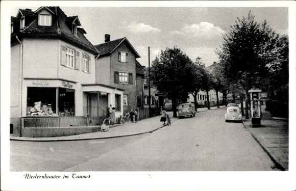 Ak Niedernhausen im Taunus Hessen, Straße, Geschäfte, Cafe
