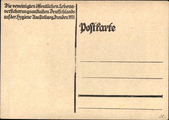 Ansichtkaart Dresden centrum oude stad, hygiënetentoonstelling 1931, foto Fritz Boehner, levensverzekering