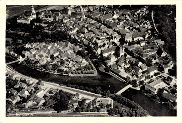 Postcard Donauwörth in Swabia Bavaria, aerial photograph