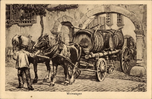 Artist Postcard Landau in der Pfalz, wine wagon, commemorating the opening of the German Wine Route