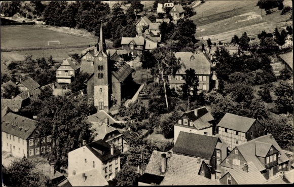 PC Mellenbach Glasbach in the Schwarzatal Thuringia, view of the town center, church