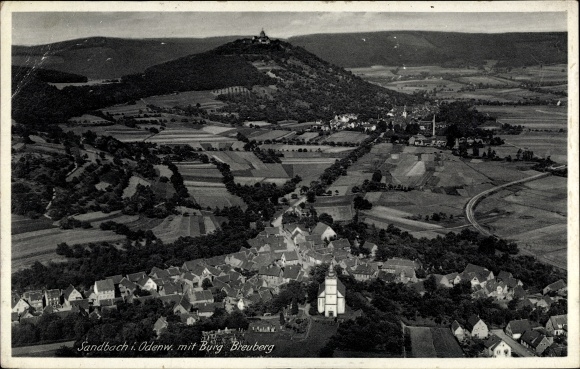 Postcard Sandbach Odenwald Breuberg, Burg Breuberg, Fliegeraufnahme
