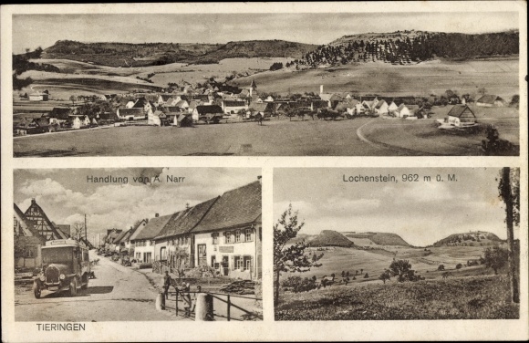 Postcard Tieringen Meßstetten in the Zollernalb district, plot, Lochenstein, total view
