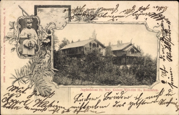 Ak Krasnolessje Rominten Ostpreußen, Jagdschloss, Kaiser Wilhelm II.