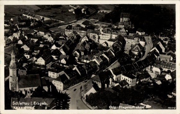 Ak Schlettau in het Ertsgebergte, luchtfoto