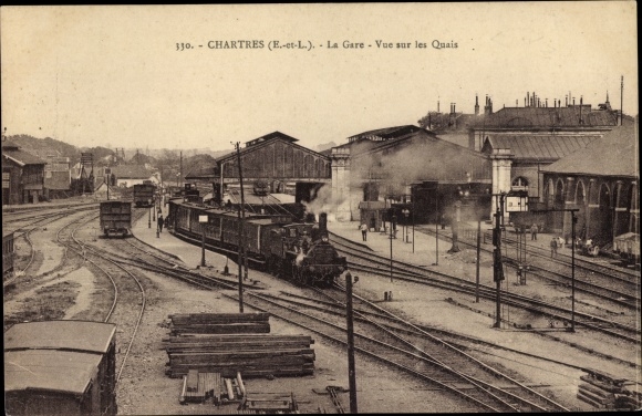 PC Chartres Eure et Loir, train station, track side, steam locomotive