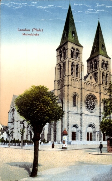 Postcard Landau in der Pfalz, St. Mary's Church, bell tower