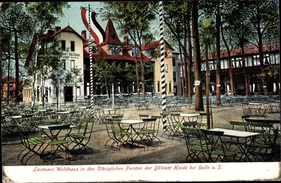 Postcard Dölau Halle an der Saale, terrace area at Leistner&#39;s forest house in the forests of the Dölauer Haide