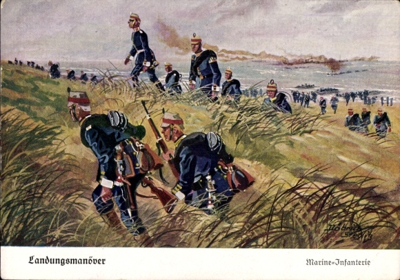 KP artystyczna Döbrich-Steglitz, żołnierze niemieccy, Imperium, piechota morska, manewry desantowe