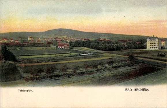 Postcard Bad Nauheim in Hesse, total view, landscape, building, park, hill