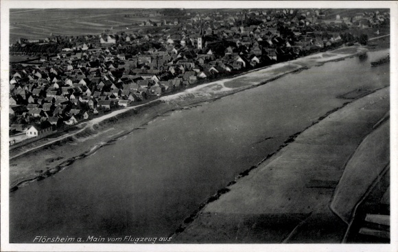 Postcard Flörsheim am Main, aerial photograph