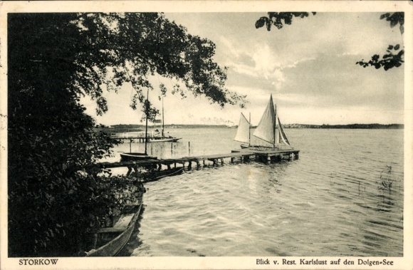 Postcard Storkow in der Mark, Dolgen-See, Restaurant Karlslust