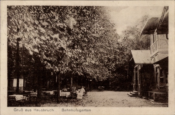 Postcard Hamburg Harburg Hausbruch, Bahnhofsgarten