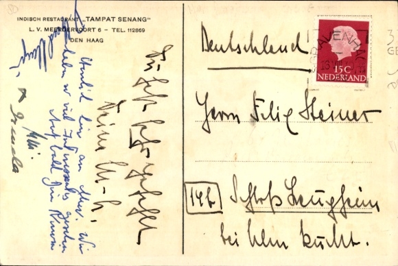 Artist Postcard Lavies, Jan, The Hague, Indian Restaurant Tampat Senang, Waiter, Hungry Guest