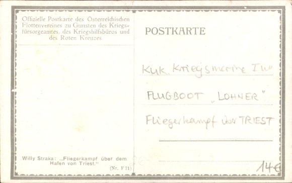 Artist Postcard Straka, Willy, Air battle over the port of Trieste, Kuk military aircraft