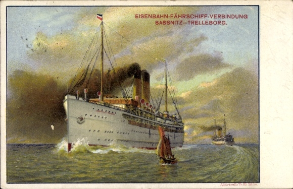 Artist Postcard Railway Ferry, Connection Sassnitz-Trelleborg