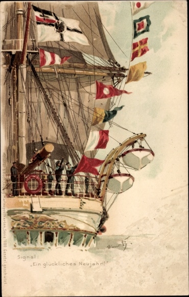 Künstler Litho Bohrdt, Hans, Glückwunsch Neujahr, Signal glückliches Neujahr, Deutsches Kriegsschiff