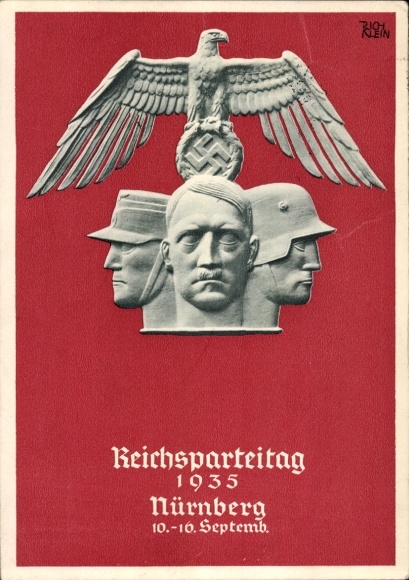 Artist Postcard Klein, R., NSDAP Reich Party Rally 1935, Adolf Hitler bust, Reich eagle, SA, SS