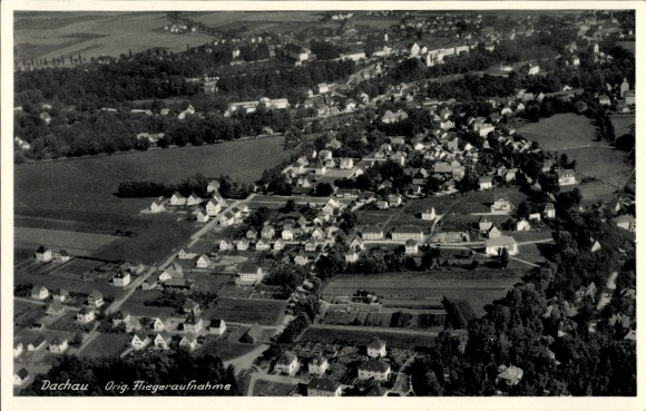 Postcard Dachau in Upper Bavaria, aerial photograph