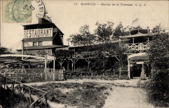 Ak Sannois Val d’Oise, Restaurant Moulin de la Terrasse, ansicht von außen, Gartenbereich
