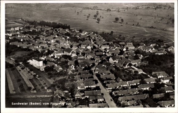 Postcard Sandweier Baden Baden, aerial view of Sandweier, many residential buildings, green surroundings