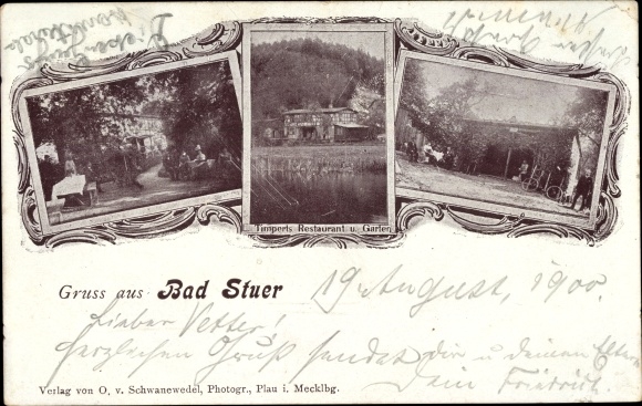 Postcard Bad Stuer Mecklenburg Western Pomerania, Timperts Restaurant, garden