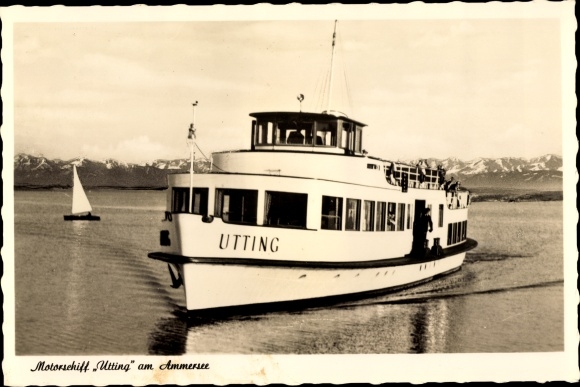 Postcard Motorschiff Utting am Ammersee, mountains