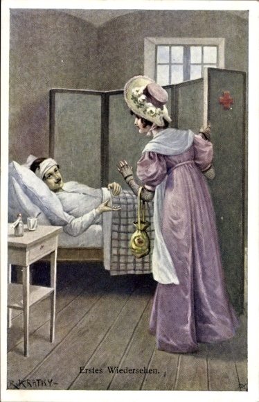 Artist Postcard Kratky, R., First Reunion, Austrian Red Cross, Hospital