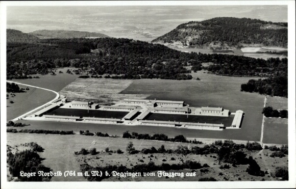 Postcard Deggingen in Württemberg, aerial photograph, Nordalb camp