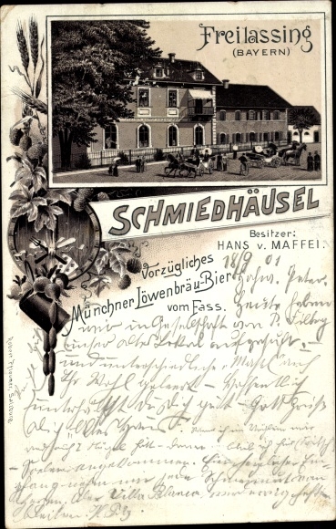 Chromo-Litho Freilassing in Upper Bavaria, Gasthaus Schmiedhäusel