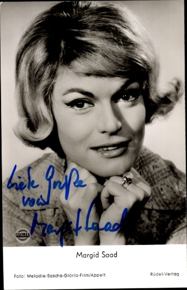 Postcard actress and director Margit Saad, portrait, autograph