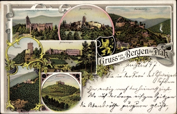 Litho Hardenburg Bad Dürkheim am Pfälzerwald, Madenburg, Limburg, Maxburg, Altleiningen, Trifels