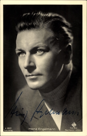 Ak Schauspieler Heinz Engelmann, Portrait, UFA Film, Ross A 3357 1, Autogramm