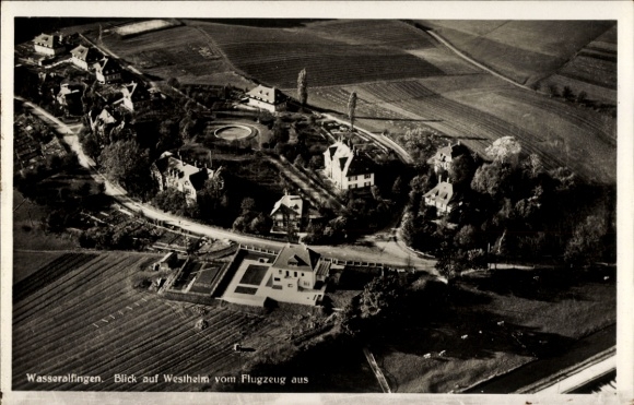 Postcard Wasseralfingen Aalen in the Ostalbkreis Württemberg, Westheim, aerial photograph