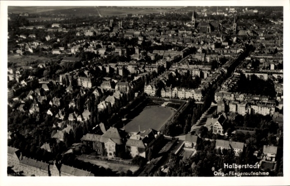 Postcard Halberstadt am Harz, aerial photograph