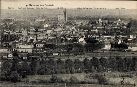 KP Sens Yonne, widok na miasto Caserne, Hôtel de Vile, Cathédrale, Eglise St-Savinien, Eglise S