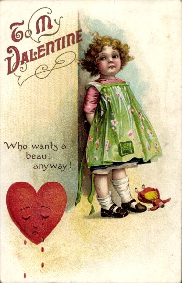 Embossed PC Valentine's Day, Crying Heart, Sad Girl