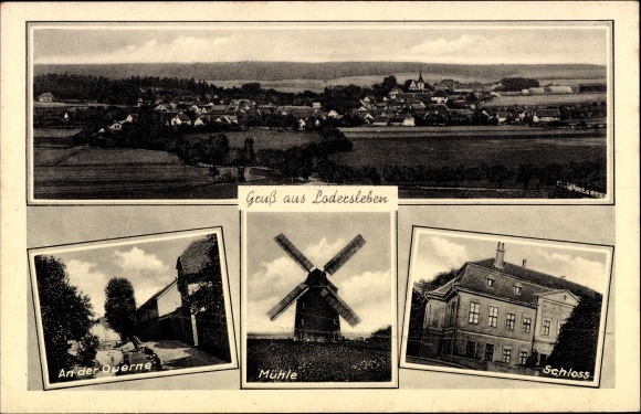 Postcard Lodersleben Querfurt in the Saalekreis, windmill, castle, on the Ouerne